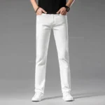 Luxury Men's White Slim Jeans Spring Summer New 98% Cotton Stretch - Image 3