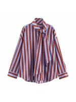 Women’s Loose Fit Striped Shirt Bow Single Breasted Simple Casual Female Top