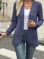 New fashion women’s solid color casual pit stripe brushed cardigan jacket