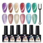 Cat Eye Gel Nail Polish 6 Colors Red Green Silvery Purple Blue Glitter Cat Eye Gel Polish Holographic 9D Semi-transparent