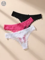 Awesomea 3Pcs Women’s Lace Bow Underwear – Soft Comfortable Low Waist Panties – Breathable Stretchy Seamless Lightweight Briefs - Image 8