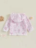 Cute Baby Girls Floral Print Hooded Jacket with Bow Detail and Zipper Closure - Stylish Outerwear for Fall and Winter - Image 4