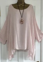 Womens Clothing Fashion Batwing Sleeve Solid Color Loose O-Neck 3/4 Sleeve - Image 3