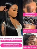 40 42 Inch Bone Straight Human Hair Wigs 13x6 HD Transparent Lace Frontal Wigs Glueless Straight Lace Front Human Hair Wigs - Image 5