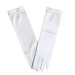 1 Pair Little Girls Long Princess Costume Glove White Dress Up Beading Glove for Kids Party Wedding Birthday