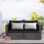 2 Seat Outdoor Wicker Loveseat Sofa Set, Modular PE Rattan 2 Pieces Outdoor Wicker Corner Sofa, Outside Furniture, Customized - Image 3