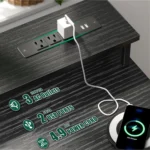 47 Inch Gaming Desk with Power Outlets, LED Lights & 5 Fabric Drawers, Reversible Home Office Desk for Work and Study