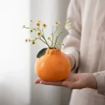 1pc Fashion Orange Design Ceramic Vase, Suitable For Hydroponics - Perfect Choice For Living Room And Office Decoration - Image 2