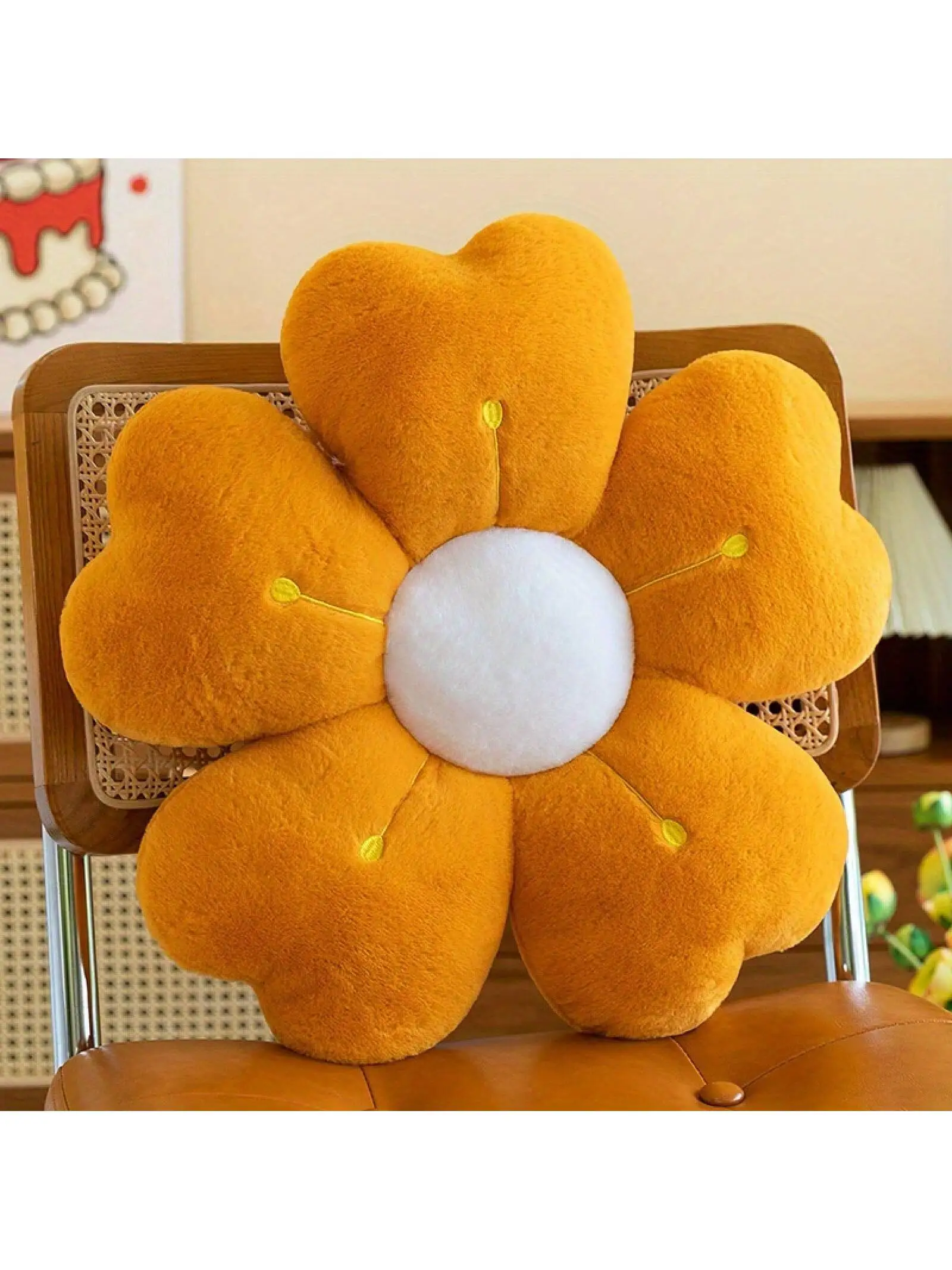 S63a0a4b1bd36470bb11da18da1807aafc.webp 1PC Daisy Flower Plush Pillow Soft Fabric Cute Comfortable Floor Seat Cushion White/Pink Decorative Bed Sofa Pillow - Image 1