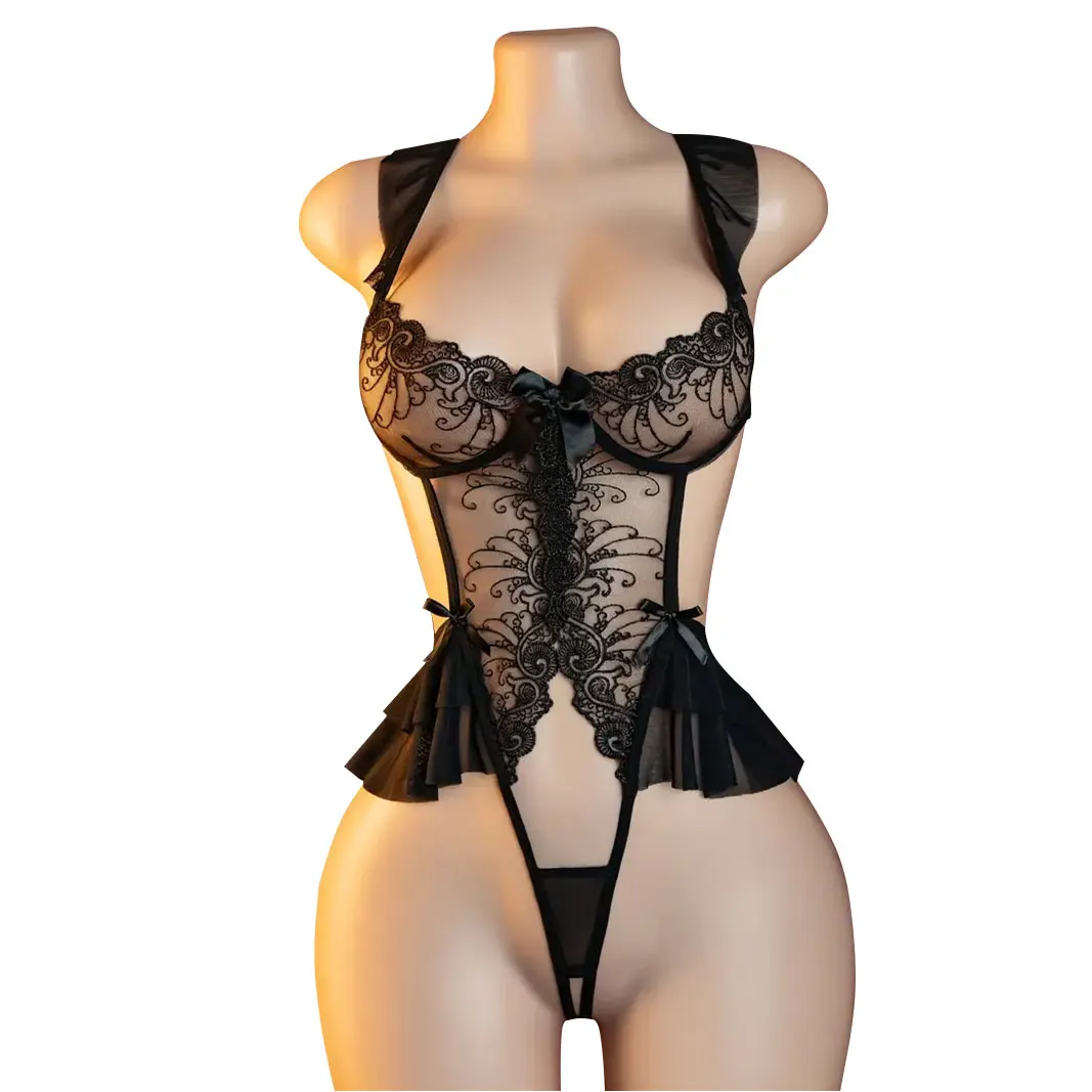 S63f878f508f4452faf07259fe2a4ae6cs.webp Plus Size S M L XL 2XL 3XL Sexy Lingerie Women Adult Teddy Babydolls Sex Clothes Bodysuit Exotic Pajamas Straps Deep V Open Bra - Image 1