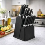 13Pcs Professional Kitchen Knife Block Set with 6 Steak Knives, High Carbon Stainless Steel Knives with Black Non-Stick Coating, - Image 2