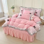 Pink Duvet Cover Queen Size, Ruffle Beddding Set with Bowtie, 3 Pieces Comforter Cover Set with Zipper Closure, Girl Bedding wit - Image 6