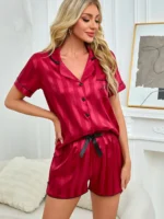 Men's Satin Stripe Print Design Short Sleeve Pajama Set Soft Comfortable Sleepwear for Summer Lightweight Homewear Lougewear - Image 7