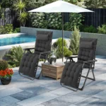 JHK Zero Gravity Recliner Camping Patio Lounge Chair Folding Portable with Cup Holder Trays Removable Cushion For Outdoor Garden - Image 3