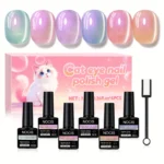 Cat Eye Gel Nail Polish Set - 6 Colors 0.26oz Summer Chameleon Cat Eye Green Purple Mermaid Gel with Magnet Soak - Image 3