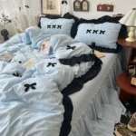 Korean Princess Style Kawaii Girl Black Bow Bedding Set Skin-friendly Soft Duvet Cover Set Bed Sheet Or Bed Skirt Pillowcases - Image 10