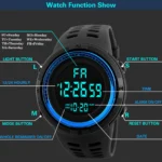 Men Digital Sports Watch Waterproof Casual Luminous Stopwatch Alarm Simple Army Watch for Running Climbing Fishing