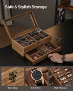 SONGMICS 12-Slot Watch Box, 2-Tier Watch Display Case with Large Glass Lid, Removable Watch Pillows, Velvet Lining, Jewelry Box - Image 4