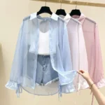 Women Summer Thin Loose Button-Up Sunscreen Shirt Woman
