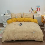 100% Cotton Duvet Cover Set,Bedding Set With Plaid Stripe,Skin Friendly Breathable,1 Duvet Cover,2 Pillowcase,Japan Simple Style - Image 7
