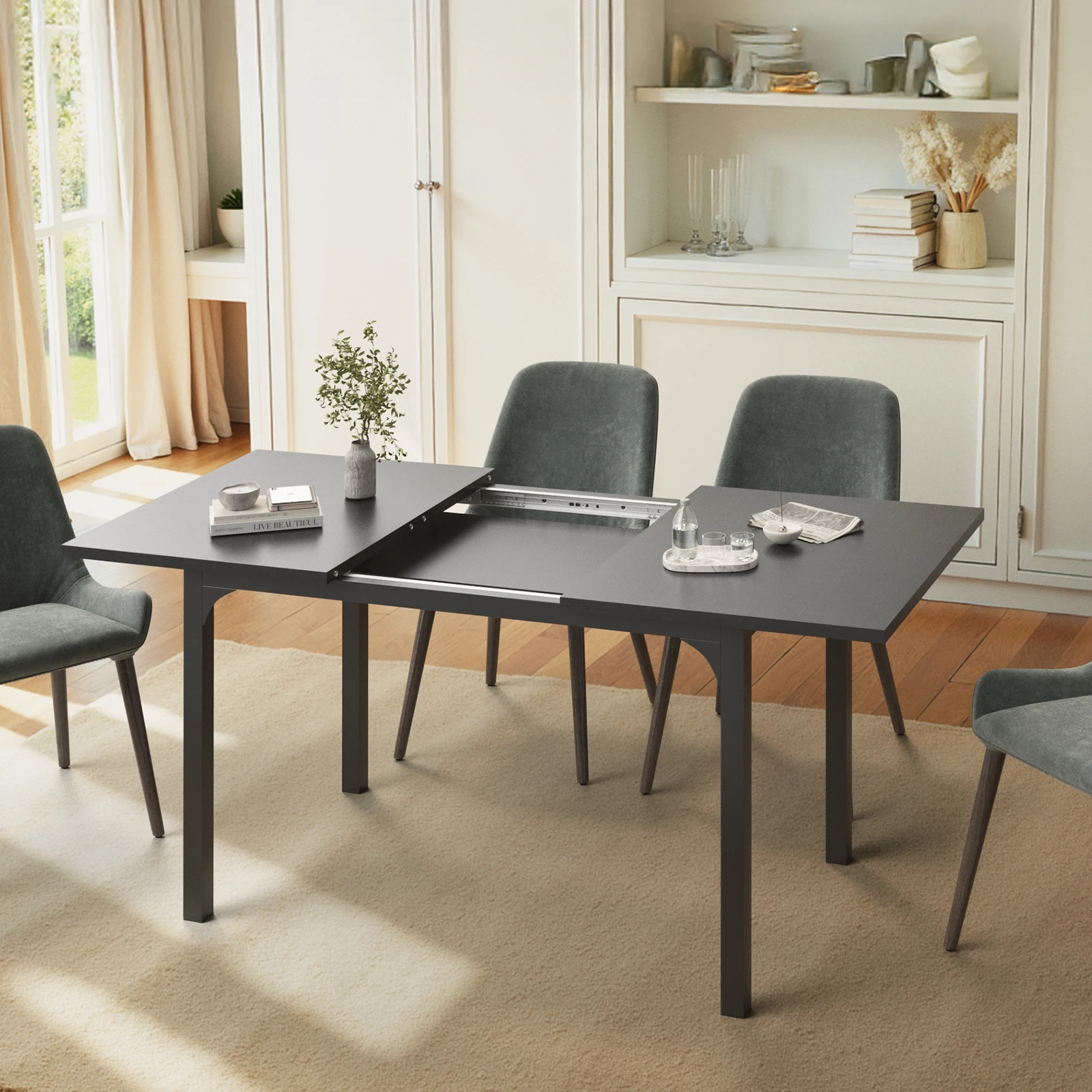 S669273f31bdf45c98653302678d0e711V.webp 47.2-63‘’ Modern Extendable Dining Table for Small Spaces, Expandable Kitchen Table, Space Saving Wooden Desk Furniture - Image 1