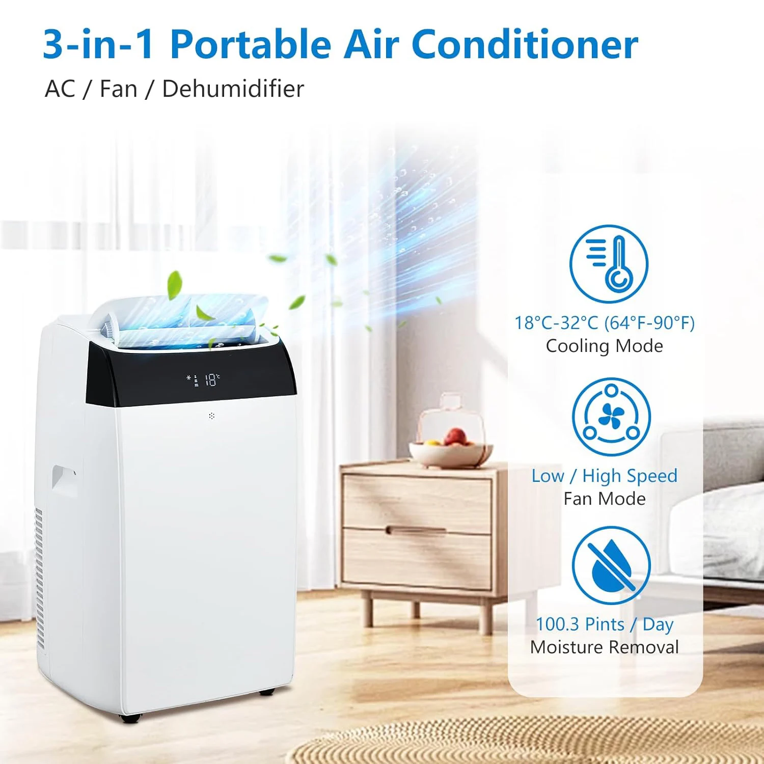 S66c11465e0b84b9aa14e0c587b84a925N.webp 14000 BTU Portable Air Conditioners, 3-In-1 Free Standing Cooling AC Unit With Fan, Dehumidifier, Remote Control, Sleep Mode - Image 1