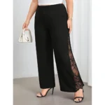 Women's plus size black elegant spring summer casual split lace patchwork loose elastic waist wide leg pants straight leg pants - Image 7