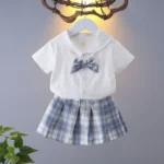 Girls College Style Jk Uniform Pleated Skirt + Short Sleeves Shirts Summer Children Big Kids School Students Sweat Clothes1-10Y