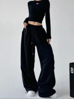 Y2K Harajuku Wide Leg Sweatpants Women Streetwear Baggy Oversize Gray Sports Pants High Waist Drawstring Casual Joggers Trousers - Image 7