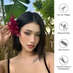 Center-parted black bob hairstyle synthetic wig for Halloween party cosplay wig daily high-temperature hair accessory - Image 3