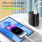 120W Fast Charger 5 Ports USB C PD Charger Quick Charge 3.0