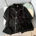 Men's Luxury New Pajama Set Solid Color Short Sleeve Lapel Top And Elastic Shorts Plus Size Pajamas Summer Loungewear Sleepwear - Image 4