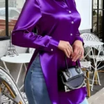  Satin Shirt for Women - Long Sleeve Button Down Blouse with Elegant Shine Casual & Office Chic Top