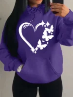 Combination Of Love And Butterfly  Pattern Hoody Women Hip Hop Street Hoodies