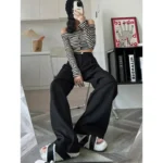 Elegant Gray Suits Pants for Women Office Lady High Waist Wide Leg Fashion Trousers with Pockets Black Pants - Image 5