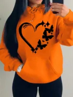 Combination Of Love And Butterfly  Pattern Hoody Women Hip Hop Street Hoodies