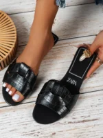 Luxury Designer Women's Flat Slippers Woven Comfortable Women's Shoes Casual Bottom Slippers 2025 New Summer Sandalias Mujer