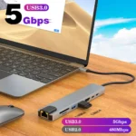 RJ45 100M/1000Mbps Ethernet to USB C Adapter Docking Station USB Type C to HDMI HUB 4K 30HZ Headphone PD 100W USB3 Extencion - Image 5