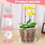 5Pcs Transparent Orchid Pot 4/5/6/7inch Planter Pot with Holes and Saucers Breathable Flower Plant Pot for Nursery