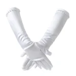 1 Pair Little Girls Long Princess Costume Glove White Dress Up Beading Glove for Kids Party Wedding Birthday