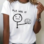 Funny T-shirt Humorous "PLZ USE IT"  Brain Print Short Sleeve