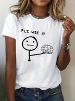 Funny T-shirt Humorous “PLZ USE IT”  Brain Print Short Sleeve