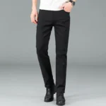Men’s Pure Black Slim Jeans Elastic Straight Pants