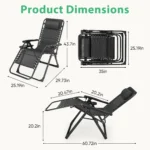 JHK Zero Gravity Recliner Camping Patio Lounge Chair Folding Portable with Cup Holder Trays Removable Cushion For Outdoor Garden - Image 4