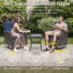 Patio Furniture Swivel Glider PE Wicker Chairs, Outdoor Swivel Rocker Seating with Cushions for Porch Deck Balcony, Brown Wicker - Image 2