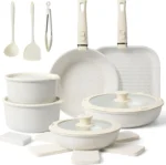 20-Piece Ceramic Non-Stick Cookware Set with Detachable Handles, Oven & Dishwasher Safe, Induction Compatible