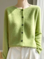 Women 100% Merino Wool Cardigan Soft O-Neck Cashmere Sweater OL Buttoned Knitwear Casual Top Clothing - Image 3