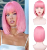 Center-parted black bob hairstyle synthetic wig for Halloween party cosplay wig daily high-temperature hair accessory - Image 17