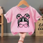 Summer Girls Casual T Shirts Fashion Printed Children's Short Sleeve Tops Kids Breathable Comfy Outdoor Tee Black Pink White - Image 9