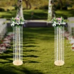 2 Pcs Wedding Centerpieces Flower Vases 35.4″ Tall Chandelier Crystal Vase Gold Metal Flowers Stand for Party Tables Decorations